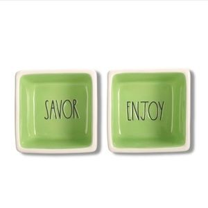 rae dunn savor enjoy RAE DUNN S/2 small Serving Dishes green snacks  Magenta